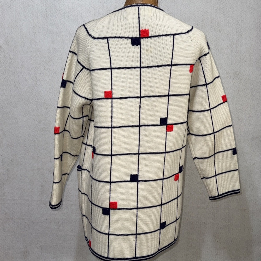Vintage 80's Lilly of California White Blue Red Mod Cardigan Sweater Womens M - Picture 3 of 4